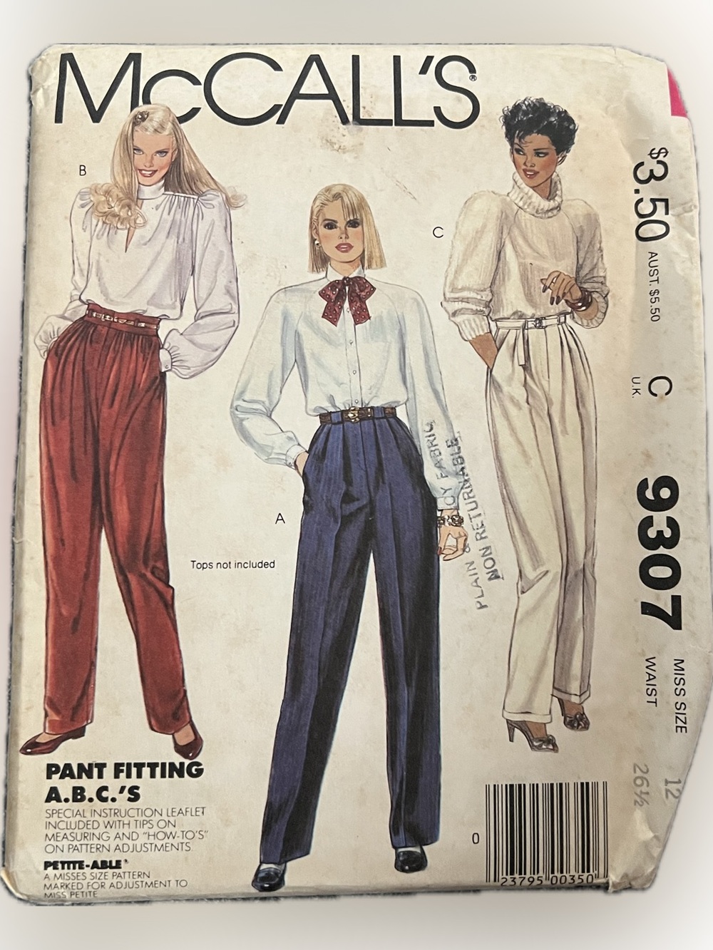 🍄Vintage New McCall’s 9307 Uncut Pattern Pants 3 Versions Belt Sewing Size 12